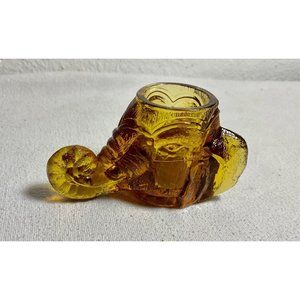 Vintage Amber Gold Pressed Glass Elephant Head Match ToothPick Holder
